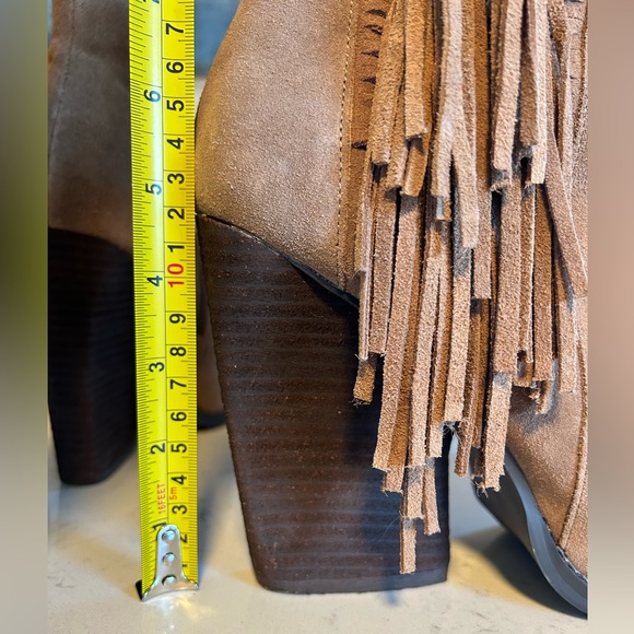 Very Volatile Dreamcatch Suede Leather Fringe Stacked Block Heel Ankle Boots - Picture 12 of 16